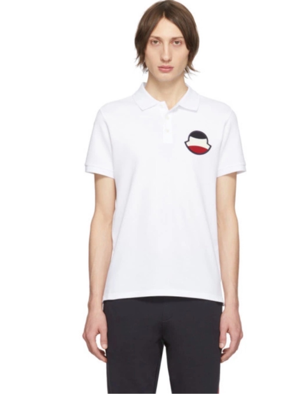 Moncler White Manica Corta Maglia Polo  with Minimal Patch